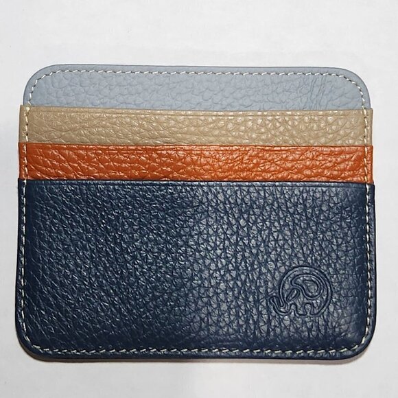 Credit Card‎ ID Wallet Leather 7 Pocket Thin Case Multicolor Blue Orange Tan - Picture 2 of 5